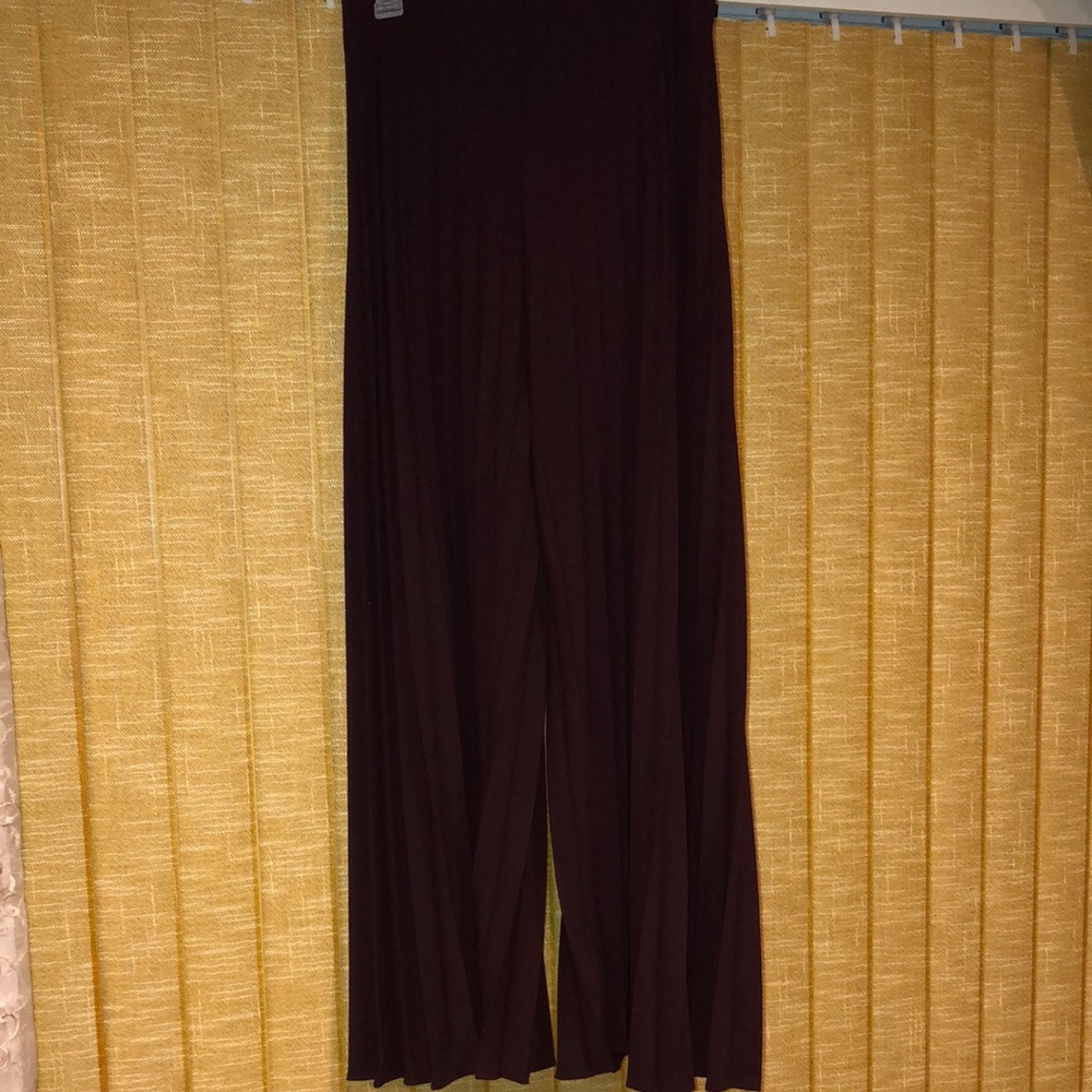NWOT Zara Wide Leg Pleated Palazzo Pants Elastic Stretch Waist Burgundy Sz M